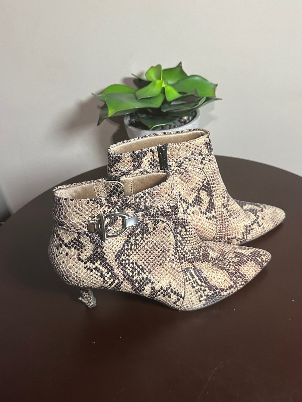 Life Stride Snake-Print Pointed Toe Ankle Booties - Beige/Brown